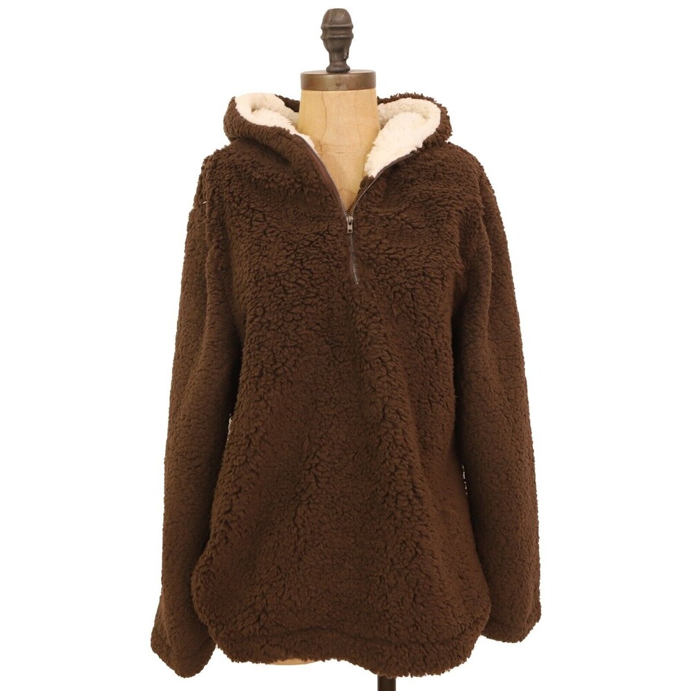 Nordstrom Forgotten Grace Wubby Sweater S Half Zip Hoodie Sherpa Brown NEW B95 - Picture 2 of 5